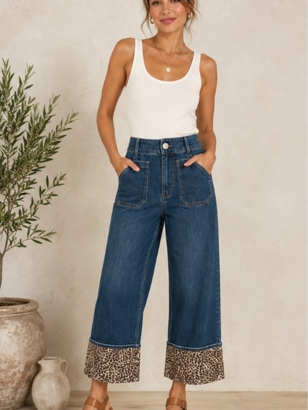 The Leon Double Hem High-Rise Wide-Leg Cuffed Jeans by Pilcro